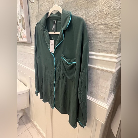 NWT new SMALL Anthropologie briar piped pajama top button down Holly green teal - Picture 14 of 17